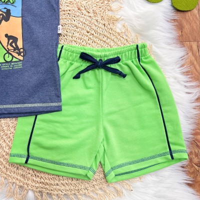 Conj. Regata BMX e Bermuda em Moletinho - Mescla e Verde